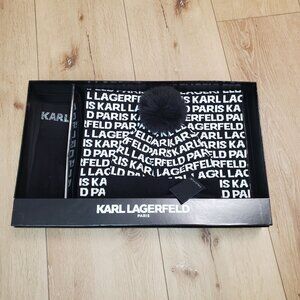 Karl Lagerfeld Hat Scarf & Gloves Studded Gift Set 3 pcs Black White New $160